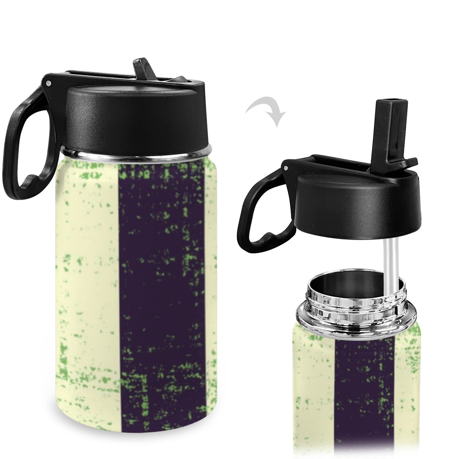 Stainless Steel Insulated Kids’ Water Bottle with Handle and Straw - Green Cheeks - Water Bottle