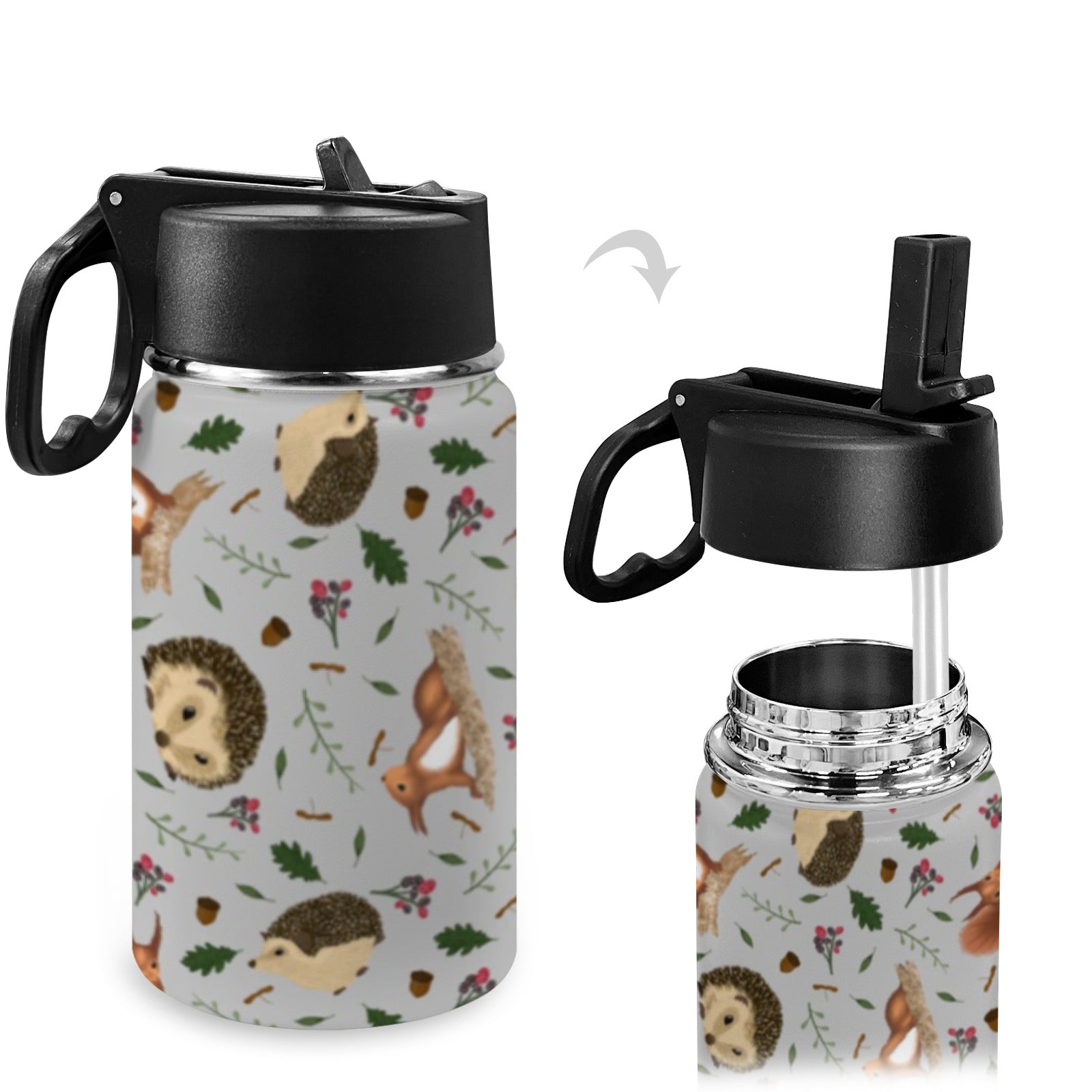 Stainless Steel Insulated Kids’ Water Bottle with Handle and Straw - Green Cheeks - Water Bottle