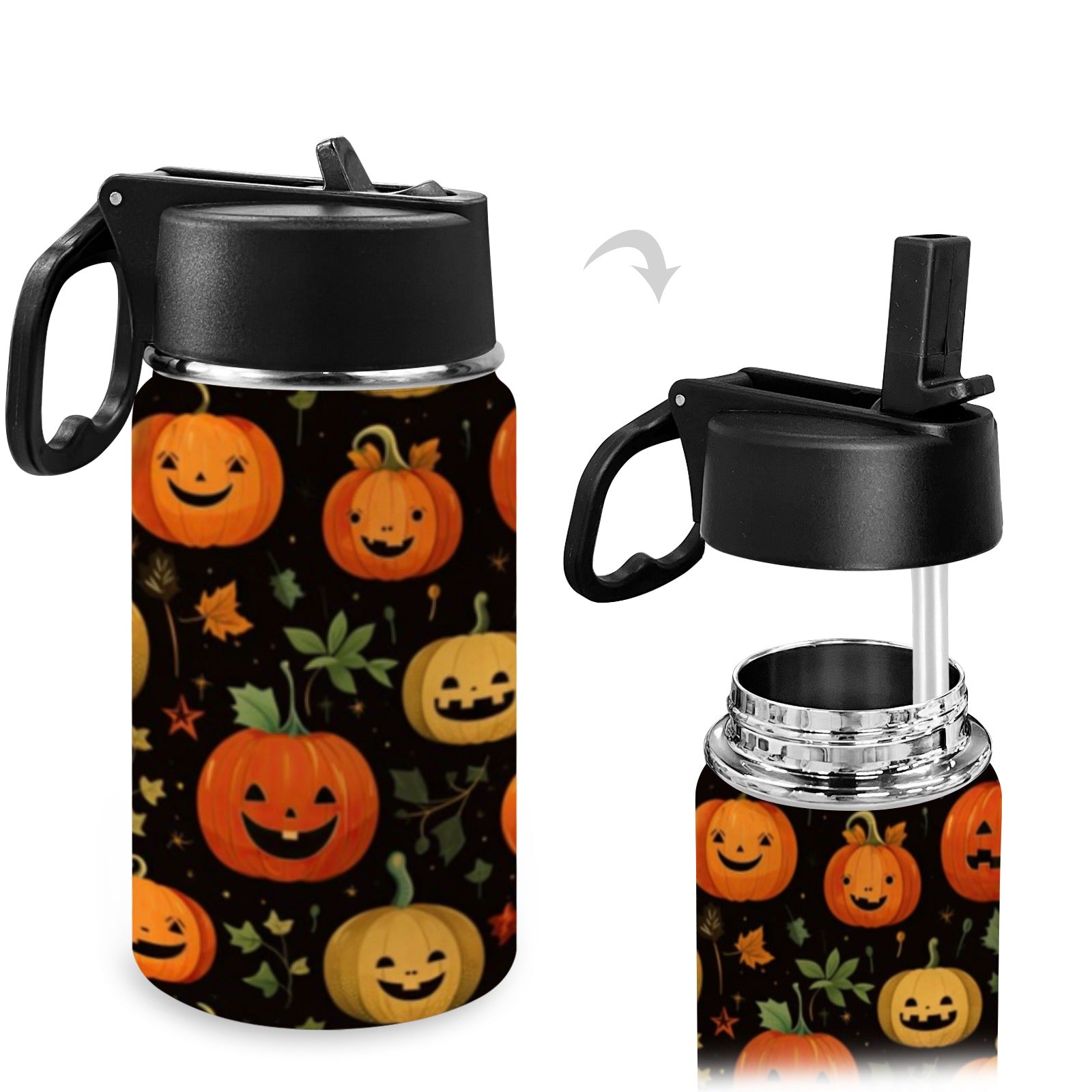 Stainless Steel Insulated Kids’ Water Bottle with Handle and Straw - Green Cheeks - Water Bottle