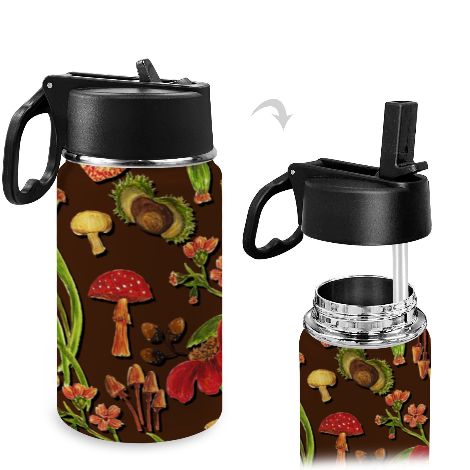 Stainless Steel Insulated Kids’ Water Bottle with Handle and Straw - Green Cheeks - Water Bottle