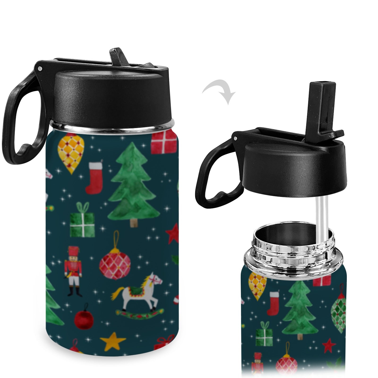 Stainless Steel Insulated Kids’ Water Bottle with Handle and Straw - Green Cheeks - Water Bottle