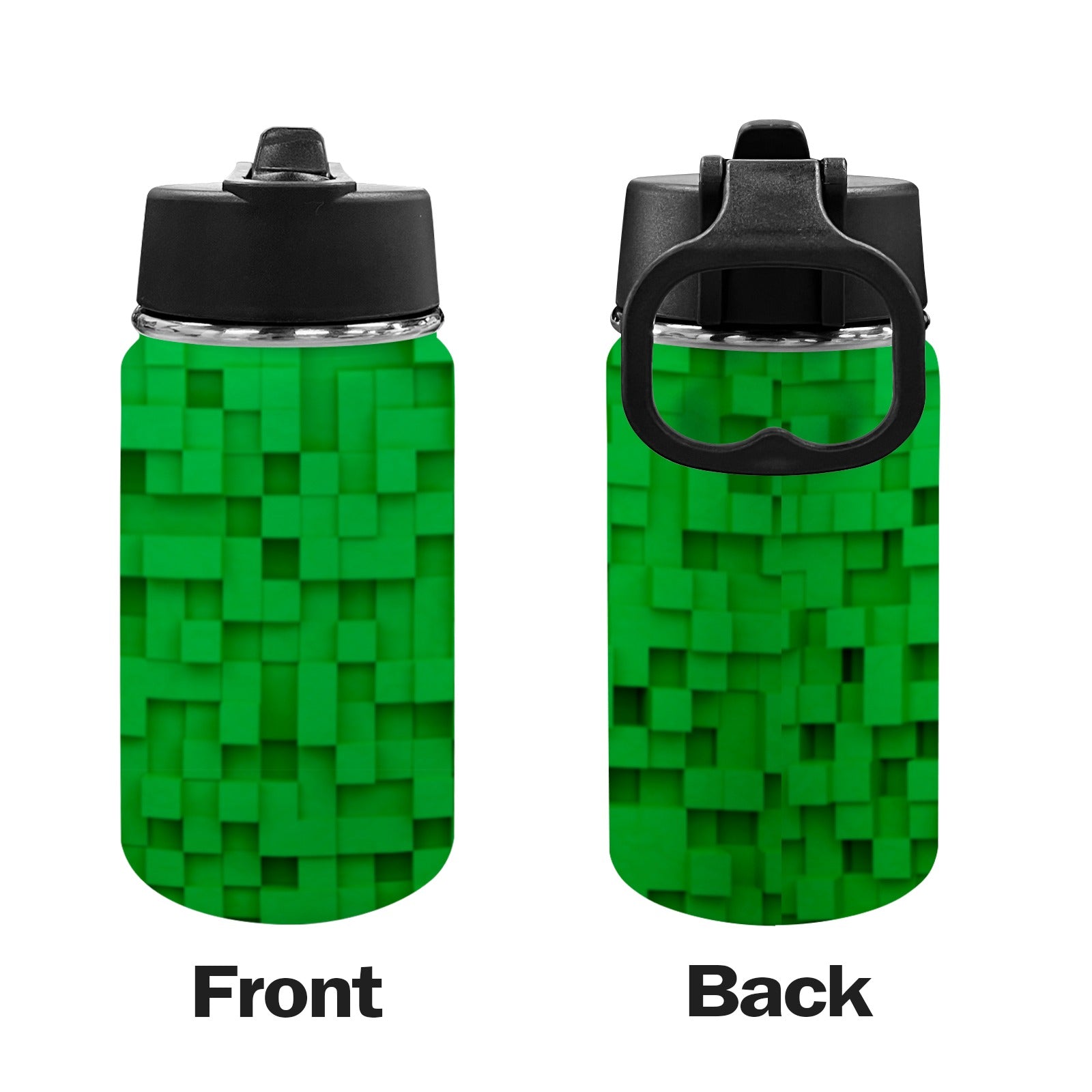 Stainless Steel Insulated Kids’ Water Bottle with Handle and Straw - Green Cheeks - Water Bottle