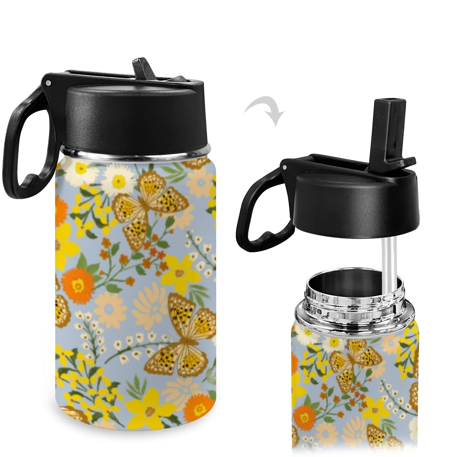 Stainless Steel Insulated Kids’ Water Bottle with Handle and Straw - Green Cheeks - Water Bottle