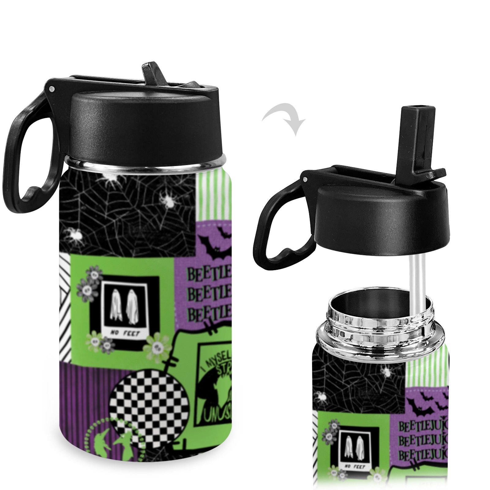 Stainless Steel Insulated Kids’ Water Bottle with Handle and Straw - Green Cheeks - Water Bottle