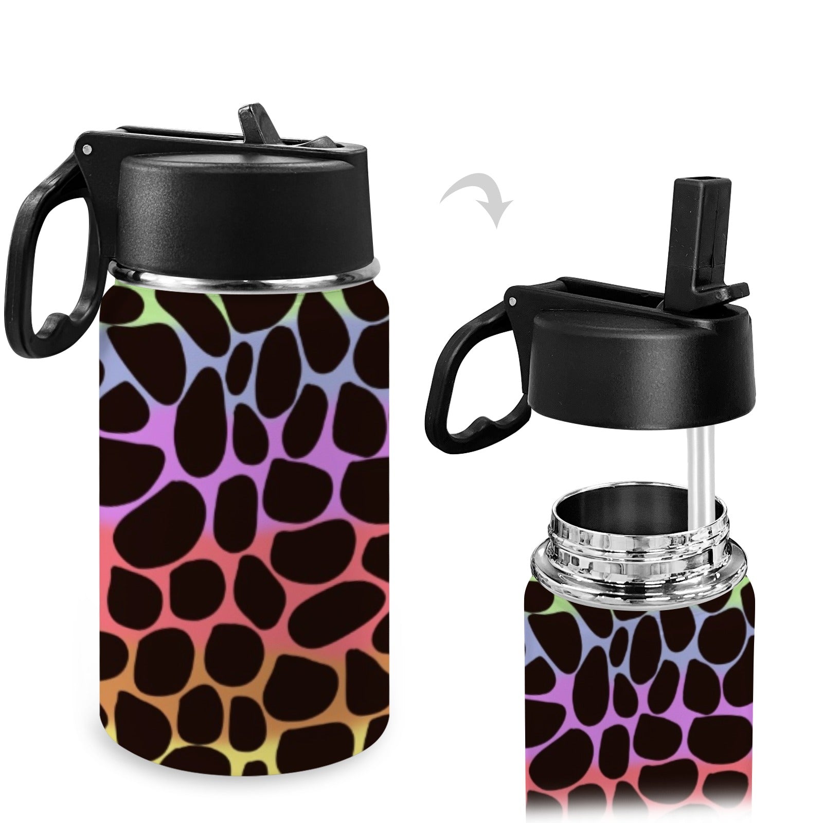 Stainless Steel Insulated Kids’ Water Bottle with Handle and Straw - Green Cheeks - Water Bottle