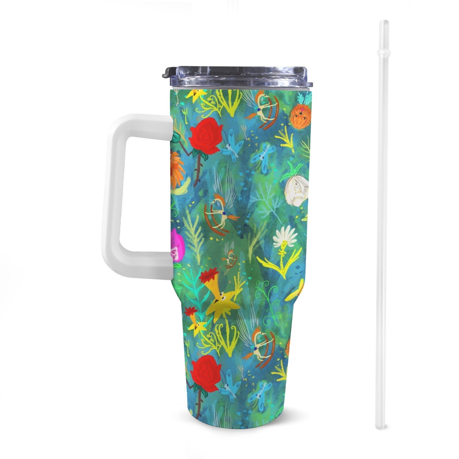 Stainless Steel Water Bottle with Handle, 1200ml - Green Cheeks - Travel Mug