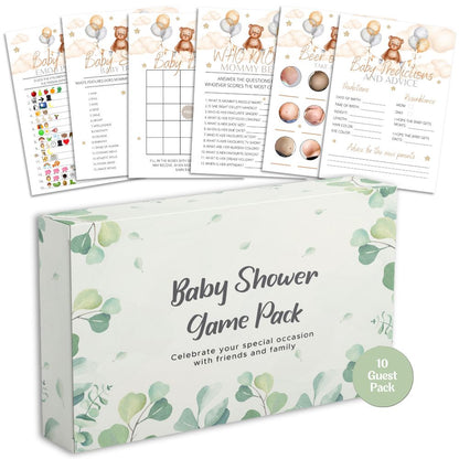 Teddy Bear Baby Shower Games | 6 Game Bundle - Green Cheeks - Baby Shower Gift