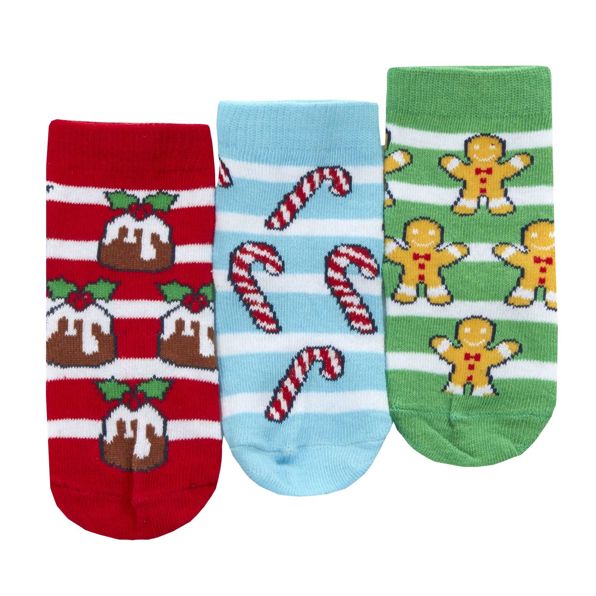 Unisex Babies Novelty Christmas Design Socks - 3 Pairs, Choose Stripes or Pattern - Green Cheeks - Socks Baby