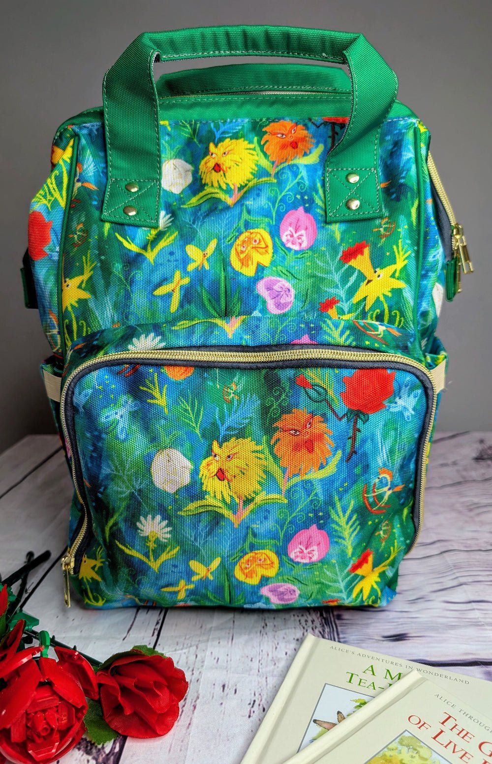 🌸 Wildflower Wonderland – Whimsical Floral Baby Changing Backpack | Nappy Bag - Green Cheeks - Diaper Backpack (1688)