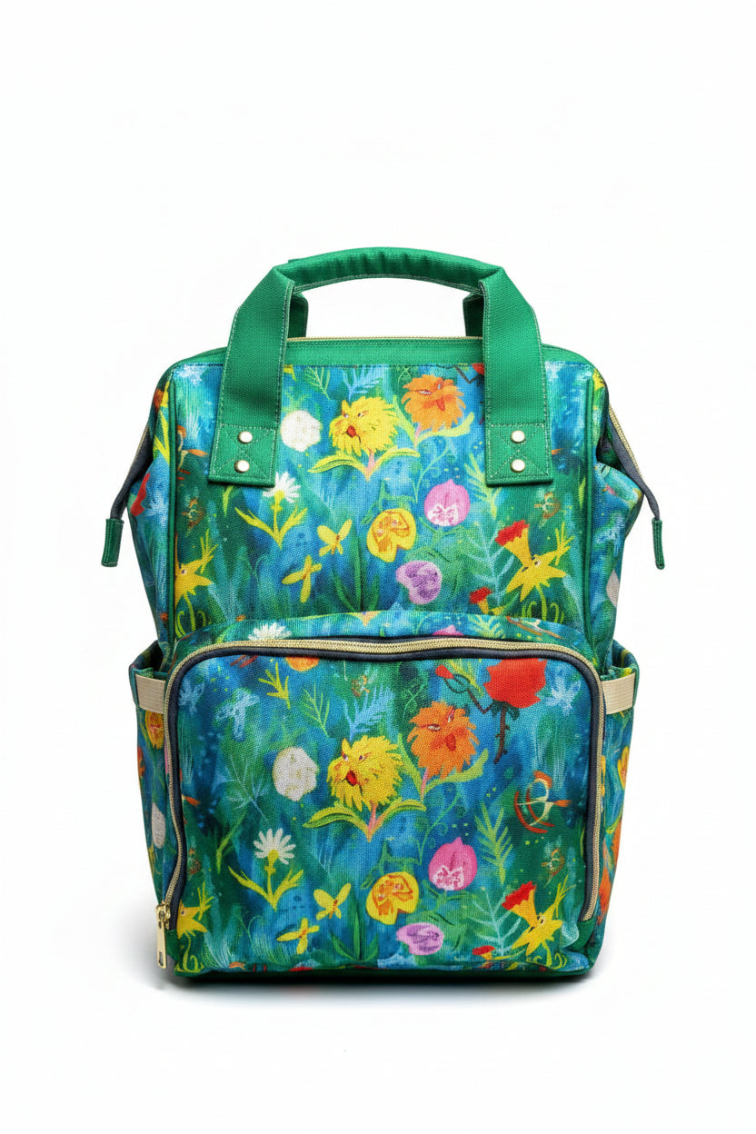 🌸 Wildflower Wonderland – Whimsical Floral Baby Changing Backpack | Nappy Bag - Green Cheeks - Diaper Backpack (1688)
