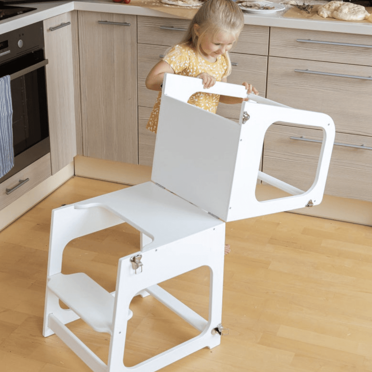 Convertible Wooden Learning Tower - Transforms from tower to table/chair