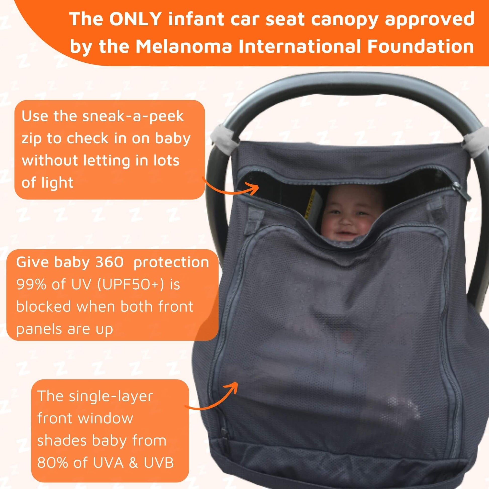 SnoozeShade for Infant Car Seats (0–9m) | Sun and sleep shade for Group 0 and 0+ car seats | Blocks up to 99% of UV