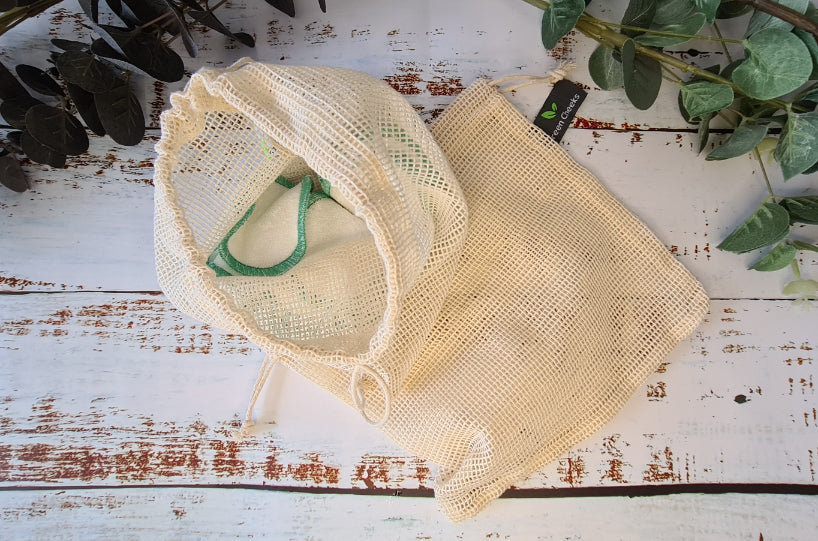 A cotton reusable bag for washable face wipes, makeup remover cloths