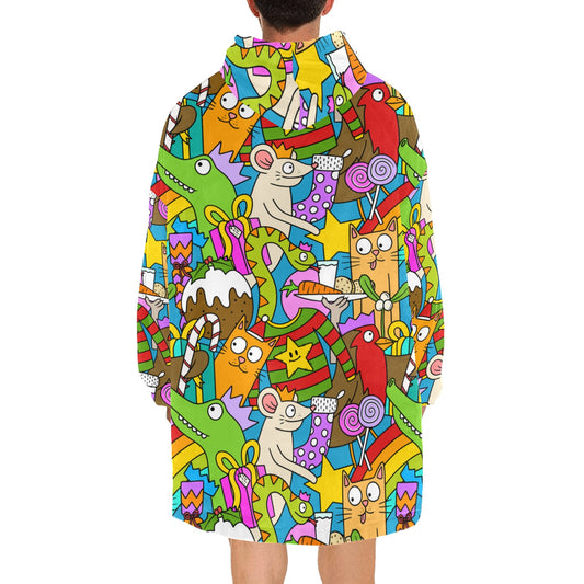 Crazy Christmas Hooded Fleece Blanket Hoodie