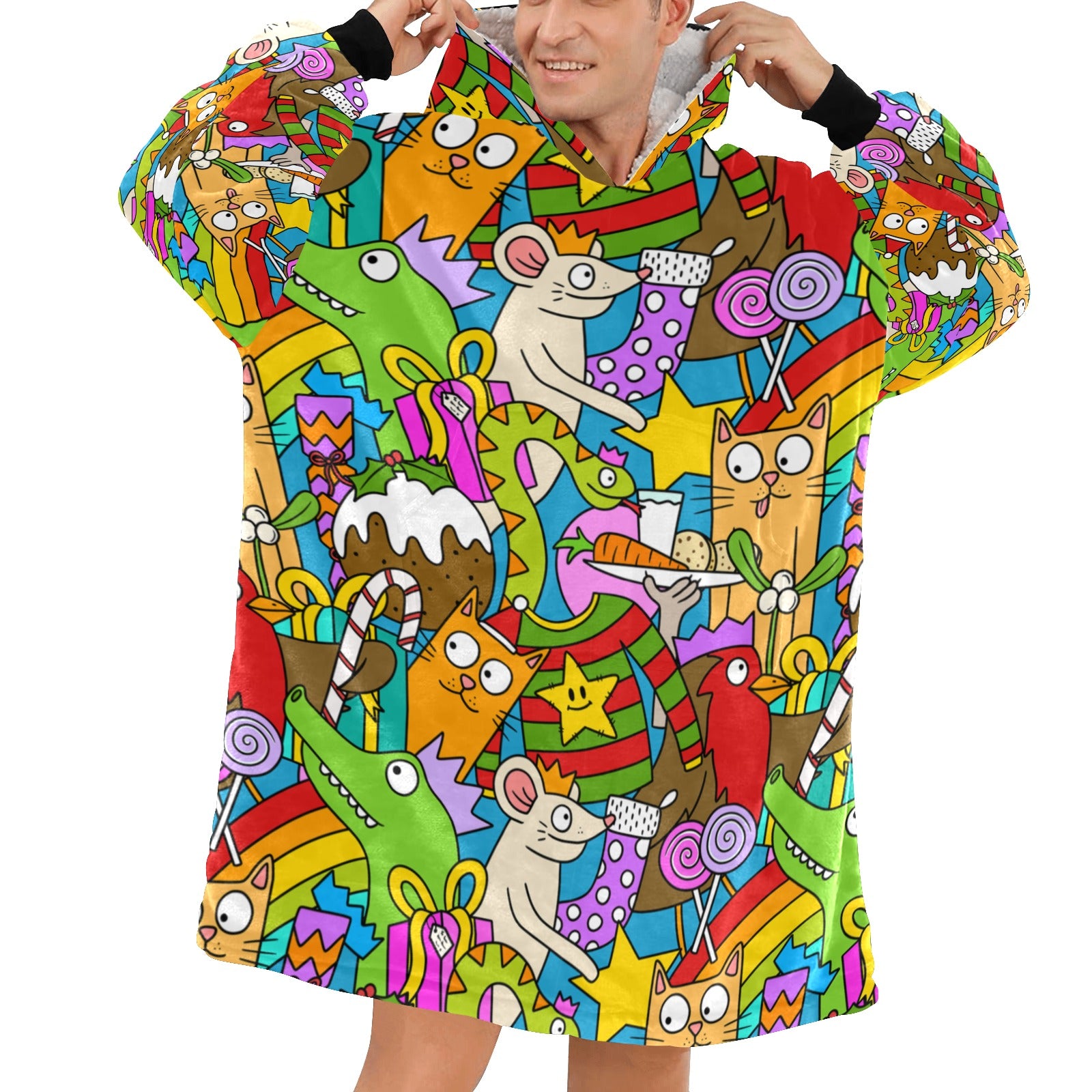 Crazy Christmas Hooded Fleece Blanket Hoodie
