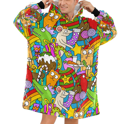 Bonkers Christmas - Cosy Hooded Blanket - Green Cheeks - Blanket Hoodie for Men