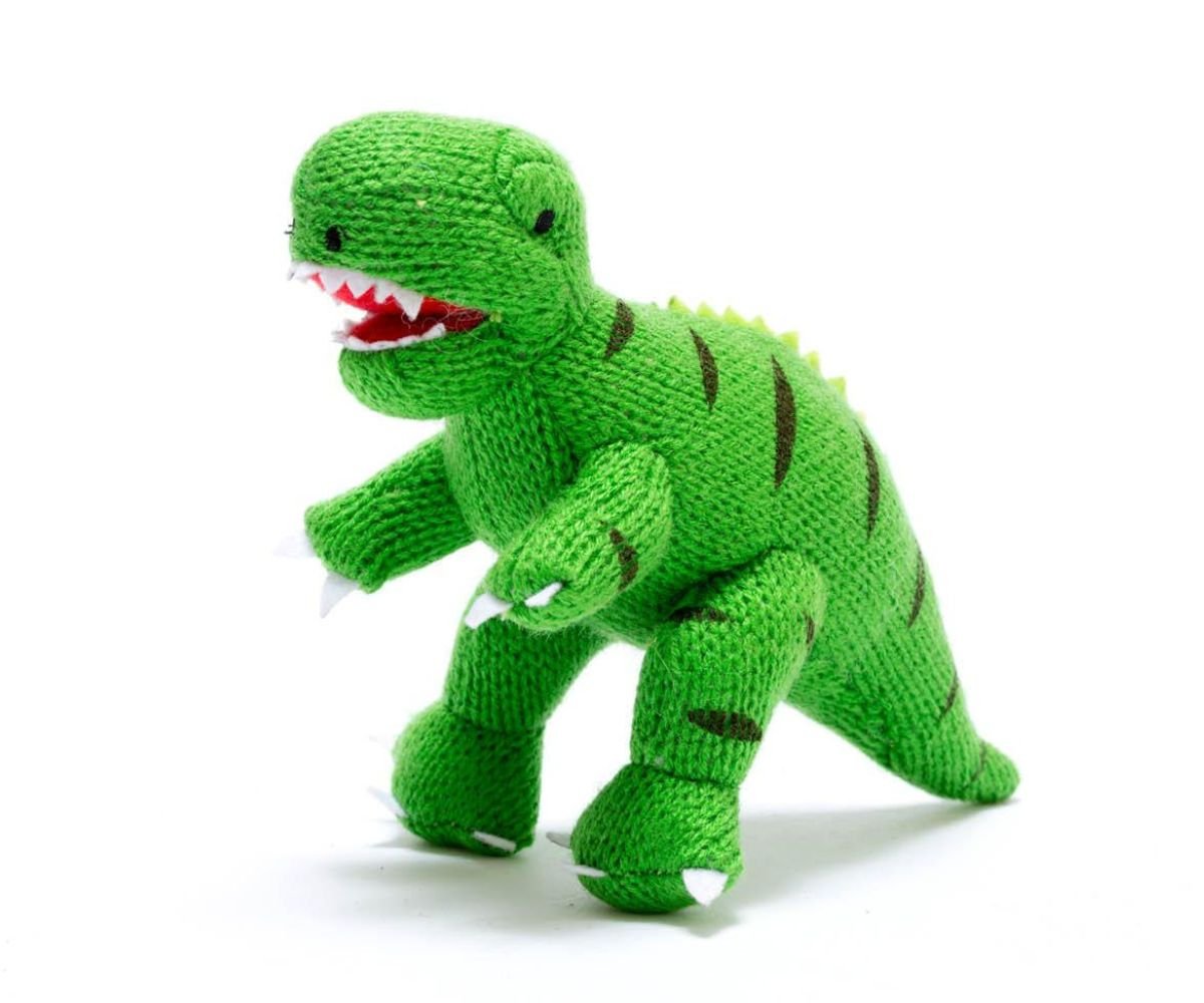 Knitted Mini Green T Rex Dinosaur Rattle