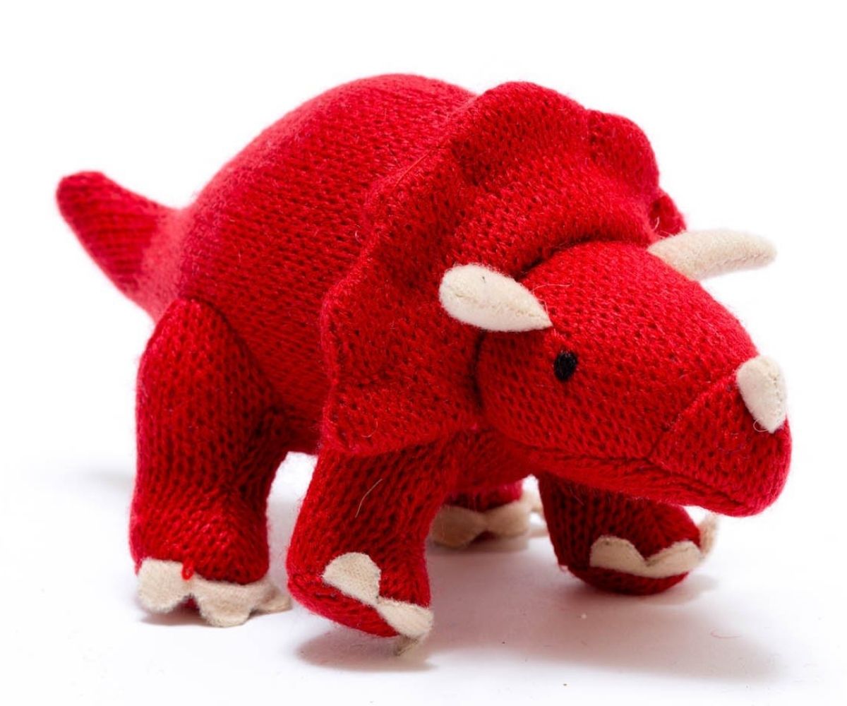 Triceratops Knitted Red Dinosaur Rattle