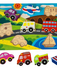 Chunky Wooden Transport Puzzle Toy by Tooky Toy - Green Cheeks - Baby Toys & Activity Equipment