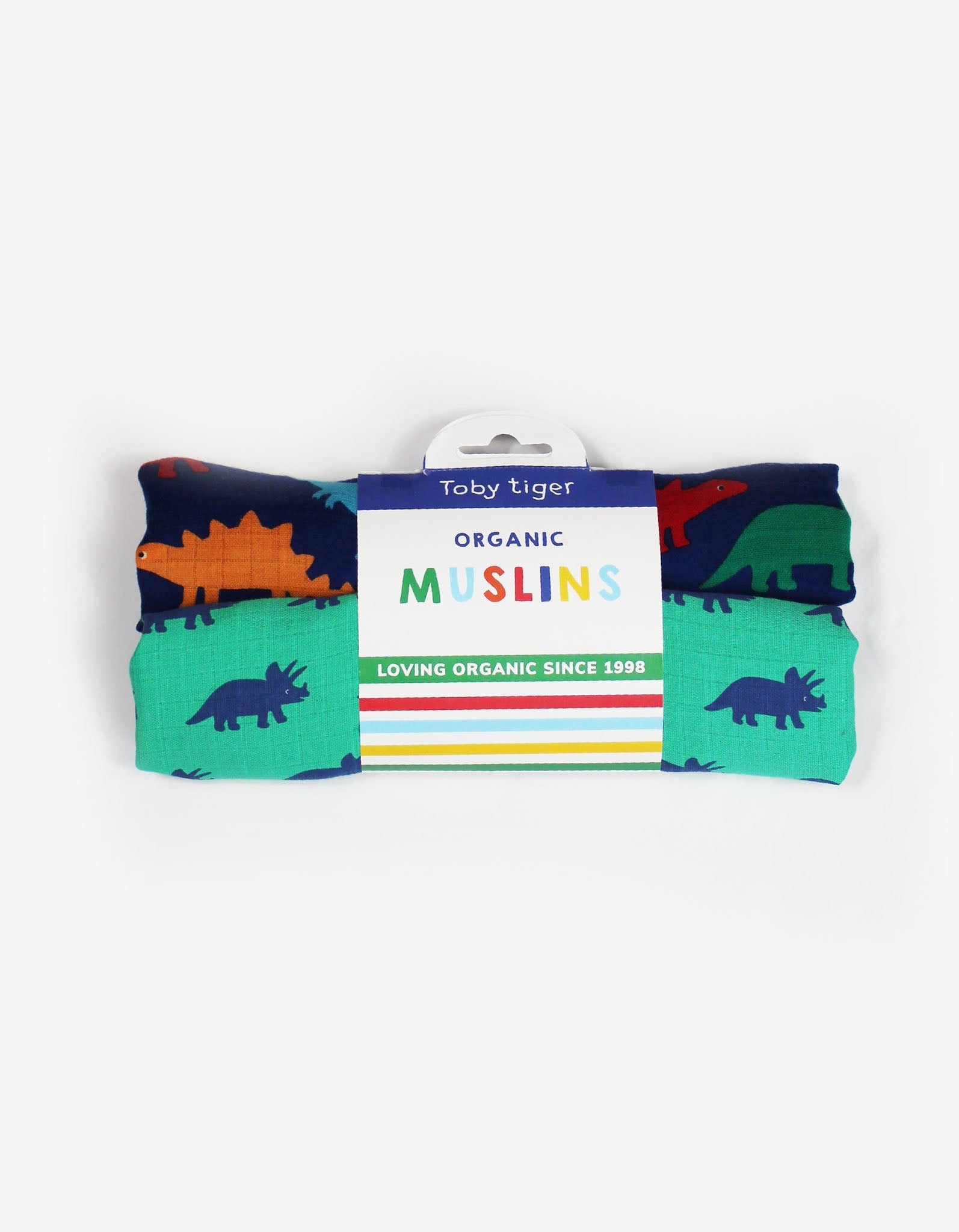 Organic Rainbow Dinosaur Print Muslin 2-Pack